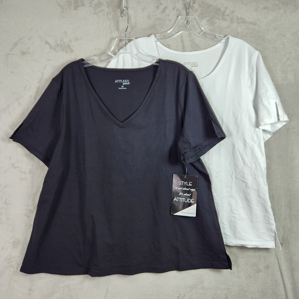 Women with Control Womens XL Black White Washed Cotton 2 Pack Tee Set A691344